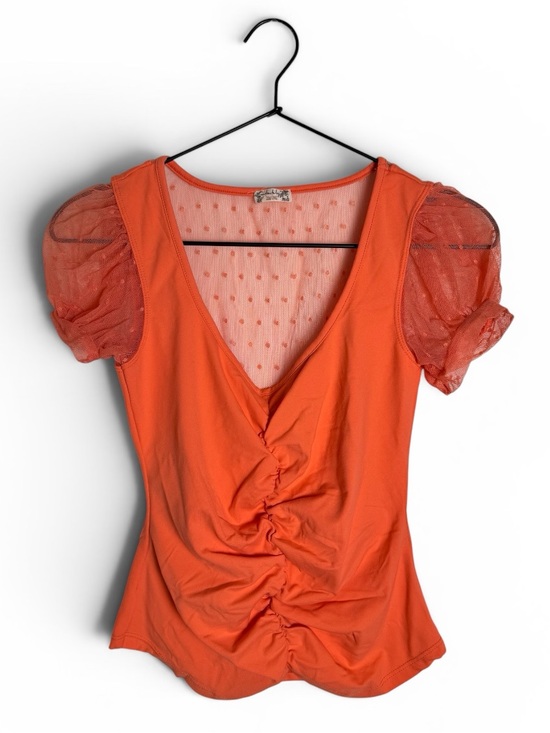 Free People Tops - Intimately FP Free People Blush Up Neon Orange Ruched Front Blouse